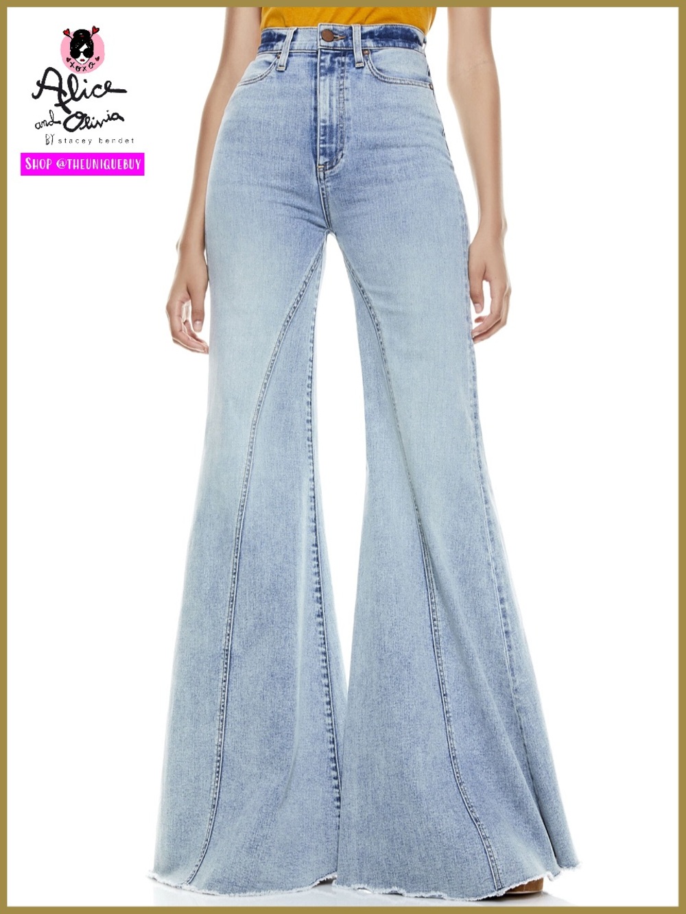 Alice + Olivia Beautiful High Rise Wide Leg Front Seamed Bell Jeans